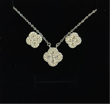925 Italian silver Clover Leaf set with CZ stones