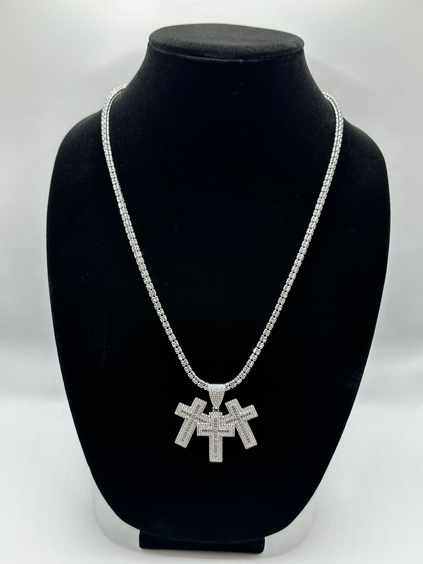 Moon Ice Necklace with CZ Cross Pendant