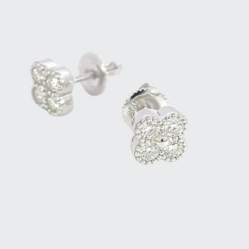 925 Sterling Silver Clover Leaf Earrings with Moissanite Stones