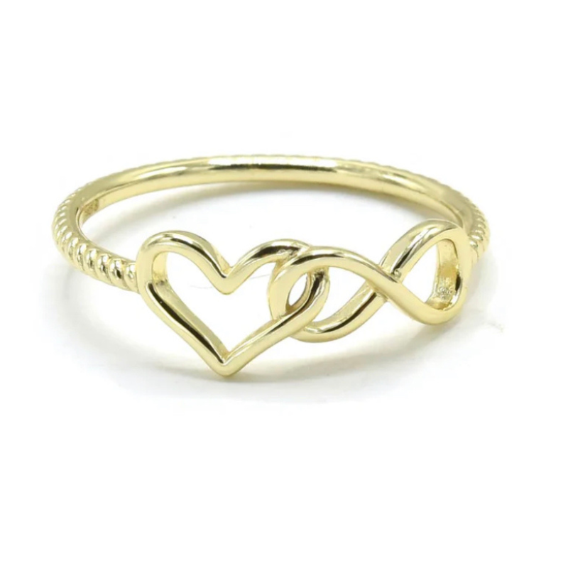925 Sterling Silver Gold Plated Heart + Infinity Ring