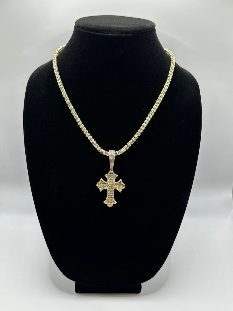 Moon ice necklace with cz cross pendant
