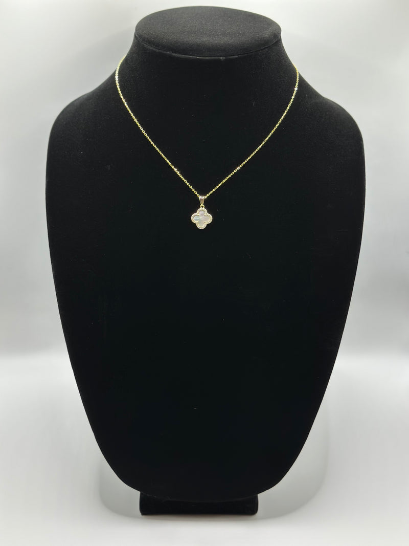 Sterling silver 925 necklace with clover pendant gold pleated