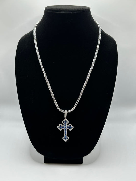 Moon Ice Necklace with CZ Cross Pendant