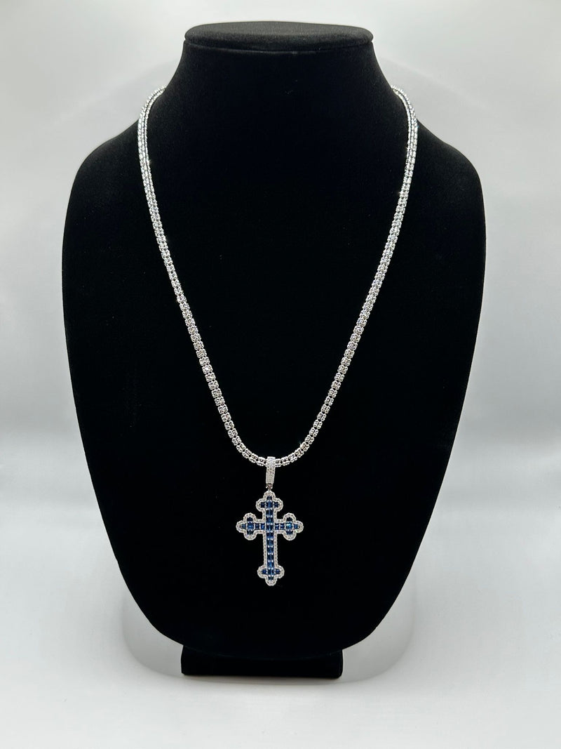 Moon Ice Necklace with CZ Cross Pendant