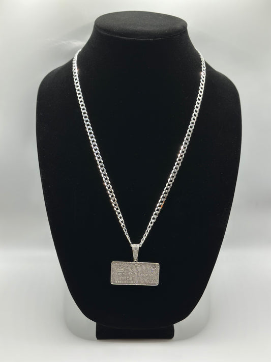 Flat Cuban necklace with cz pendant