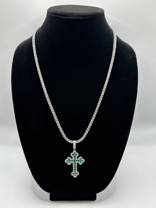 Moon ice necklace with cz cross pendant