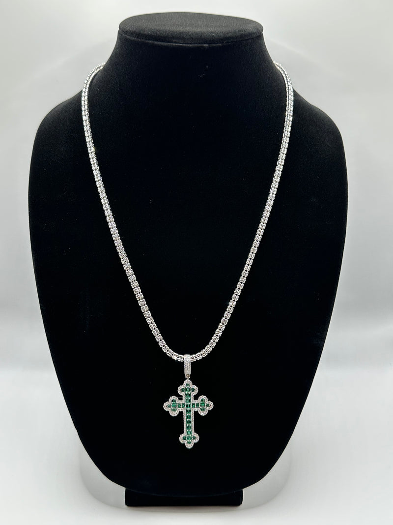 Moon ice necklace with cz cross pendant