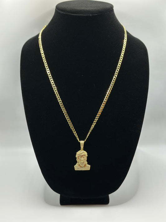Flat Cuban necklace with cz pendant gold plated