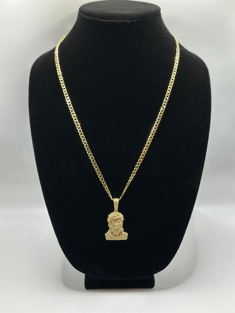 Flat Cuban necklace with cz pendant gold plated