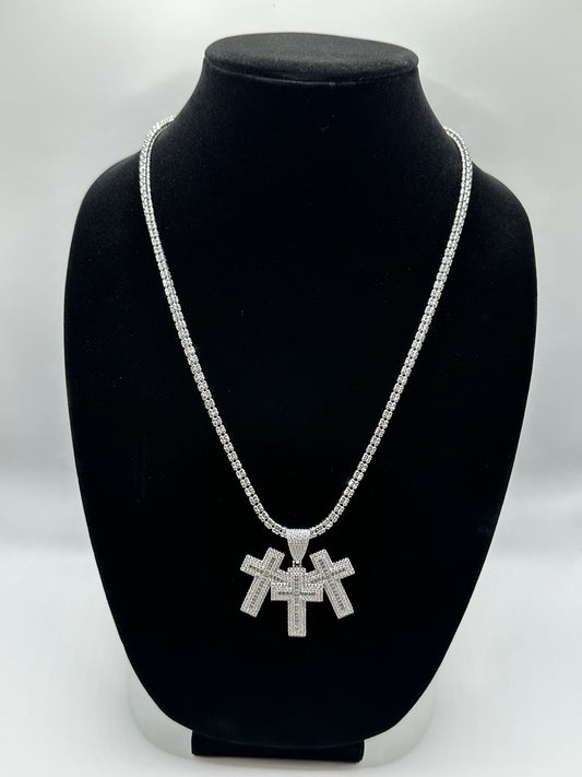 Moon Ice Necklace with CZ Cross Pendant