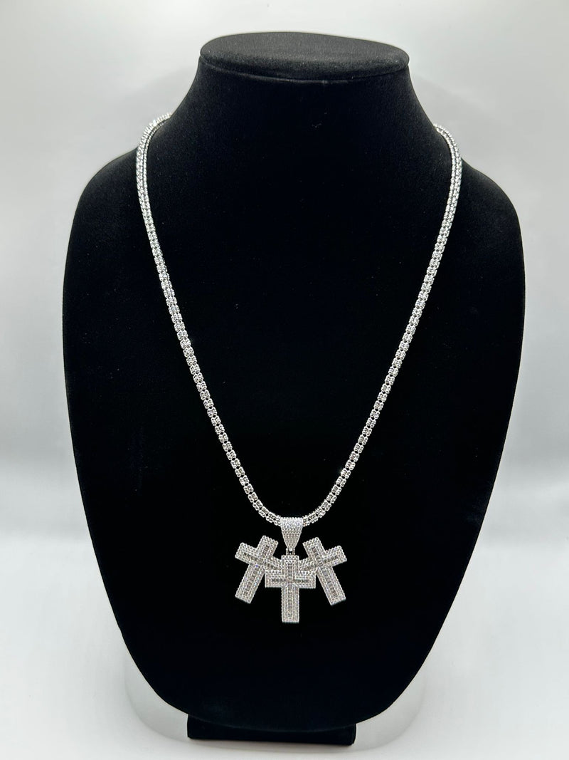 Moon Ice Necklace with CZ Cross Pendant