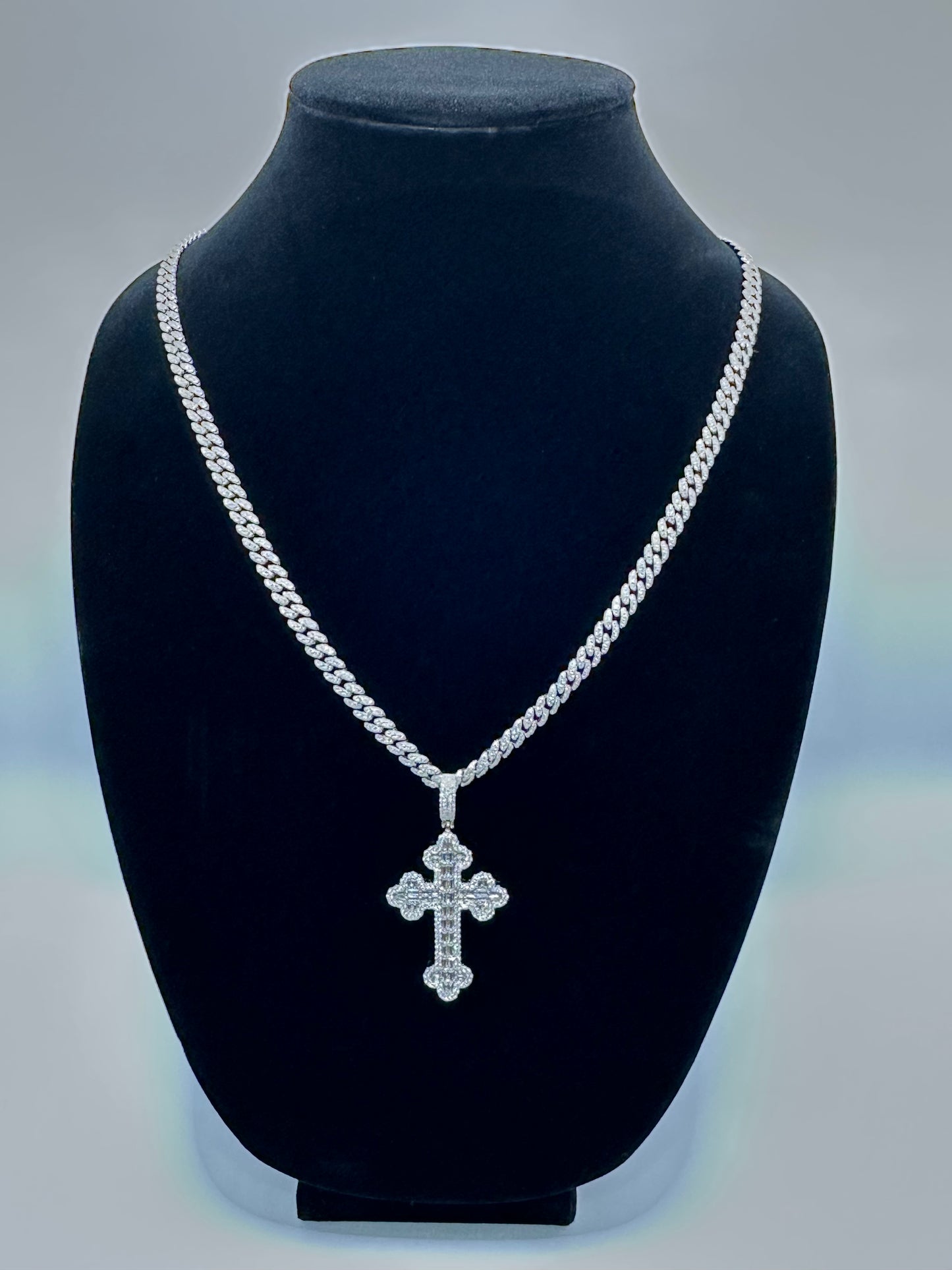 Moon ice necklace with cz cross pendant