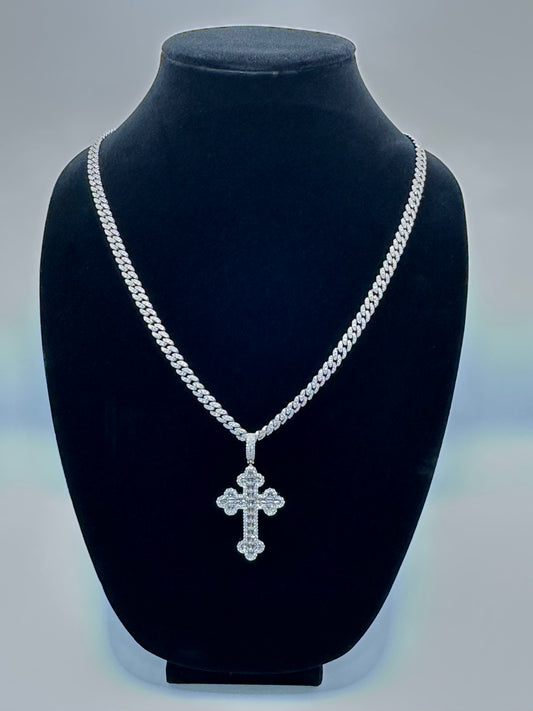 Moon ice necklace with cz cross pendant