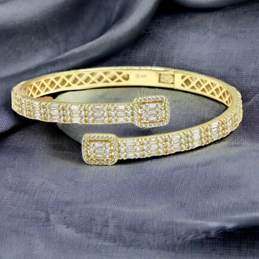 925 Sterling Silver Gold Plated Bangle Bracelet With Cubic Zirconia