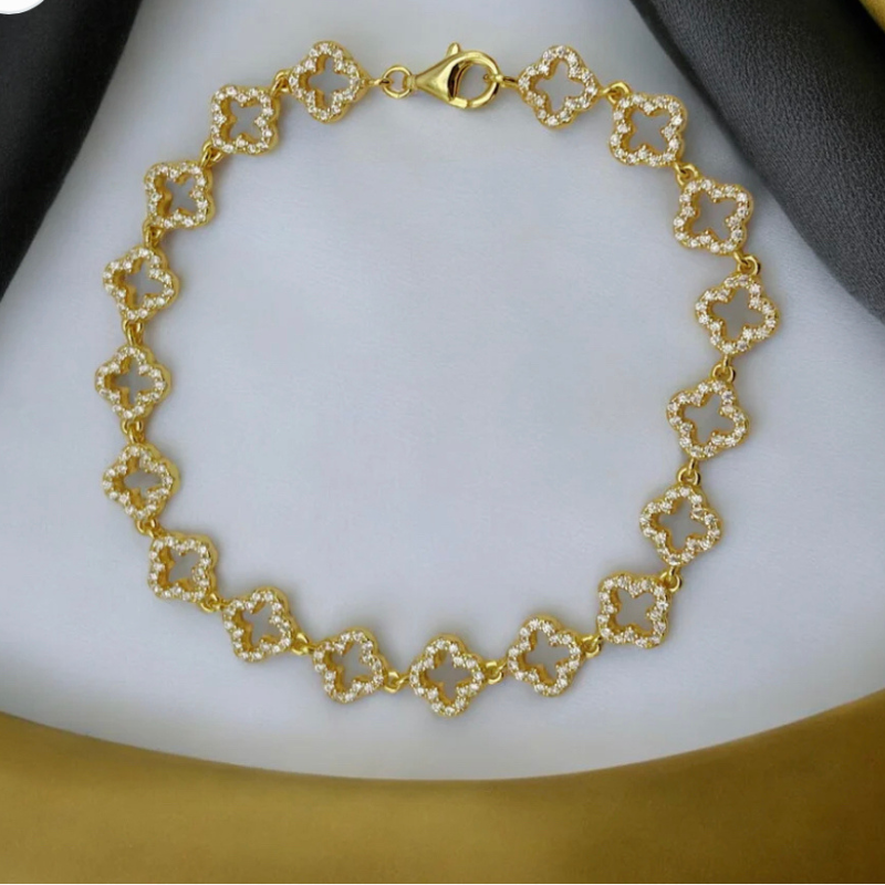 Clover Leaf Bracelet 925 Sterling Silver Gold Plated