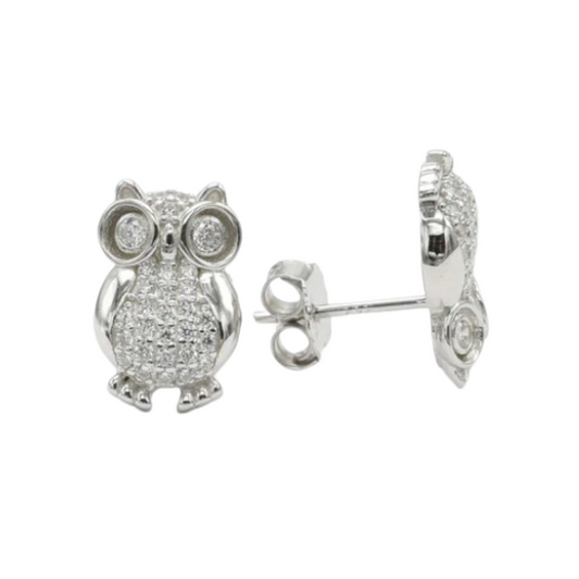 925 Sterling Silver Owl Earrings