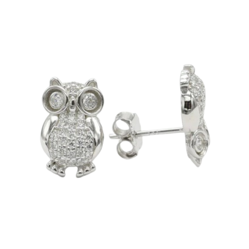 925 Sterling Silver Owl Earrings