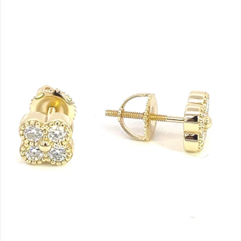 925 Sterling Silver Gold Plated Clover Leaf Earrings with Moissanite Stones