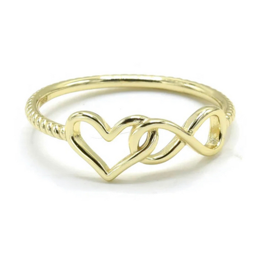 925 Sterling Silver Gold Plated Heart + Infinity Ring