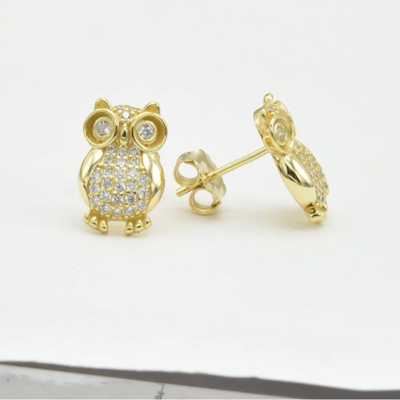 Sterling Silver Gold Plated Owl Earrings